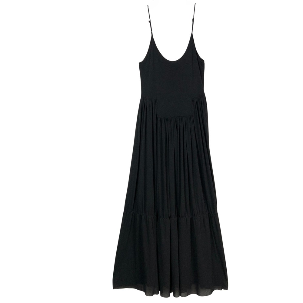 Vince Black Solid Maxi Dress M Pullover Scoop Neck Spaghetti Strap Tiered Skirt
